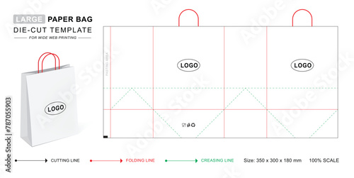 Shopping bag die cut template with 3D mockup for retail product placement
