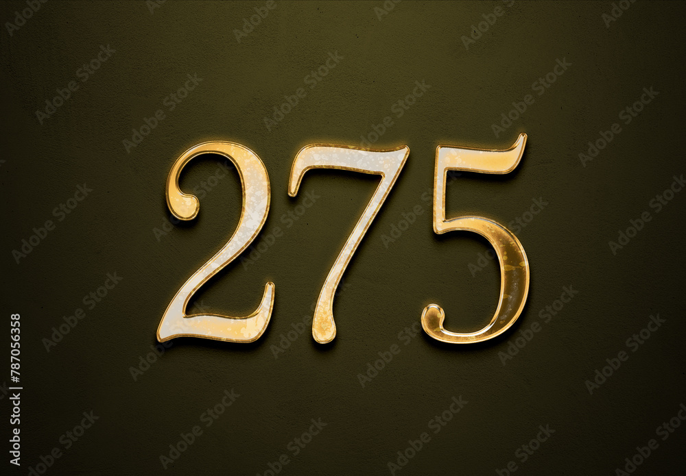 Old gold effect of 275 number with 3D glossy style Mockup. Old gold effect of 275 number with 3D glossy style Mockup.