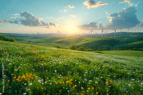 A wind turbine set against a natural backdrop, symbolizing green energy and ecological sustainability, promoting renewable power for a cleaner environment © Evhen Pylypchuk