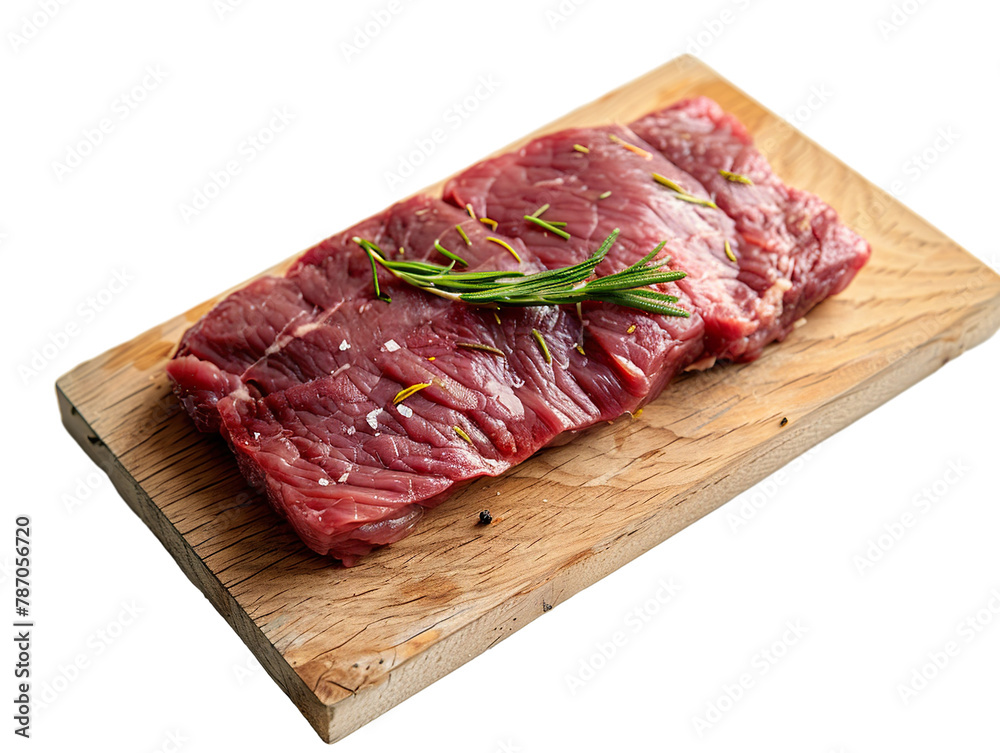 photo of red meat beef on light wooden advertising board in front view angle white background isolated PNG photo of red meat beef on light wooden advertising board in front view angle white background isolated PNG