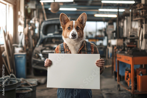 corgi dog in the workshop