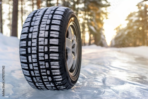 car tire closeup on the ice on the road, car tire closeup, car tire on the ice road, ice road with car tire, tire on the ice, road full with ice and a car © MH