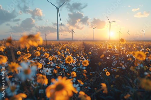 A wind turbine set against a natural backdrop, symbolizing green energy and ecological sustainability, promoting renewable power for a cleaner environment photo