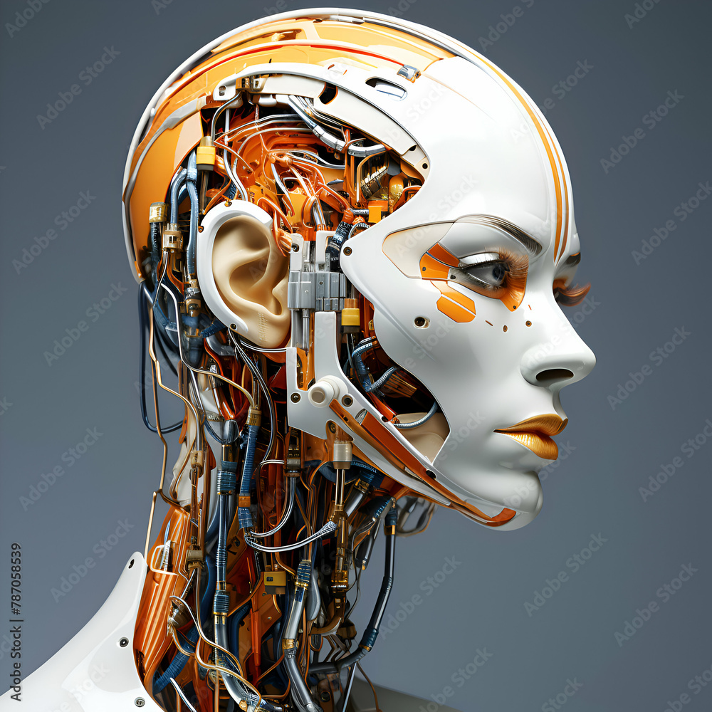 3d rendering humanoid robot or cyborg head isolated on gray background 3d rendering humanoid robot or cyborg head isolated on gray background