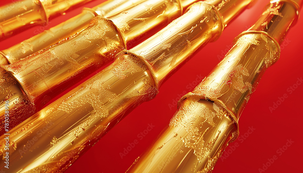 Naklejka premium Luxury golden Elegant bamboo on red background