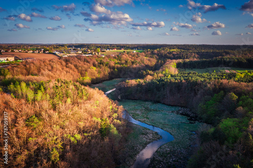 Spring landscape of the forest and twisted Radunia river in Kashubia. Poland © Patryk Kosmider