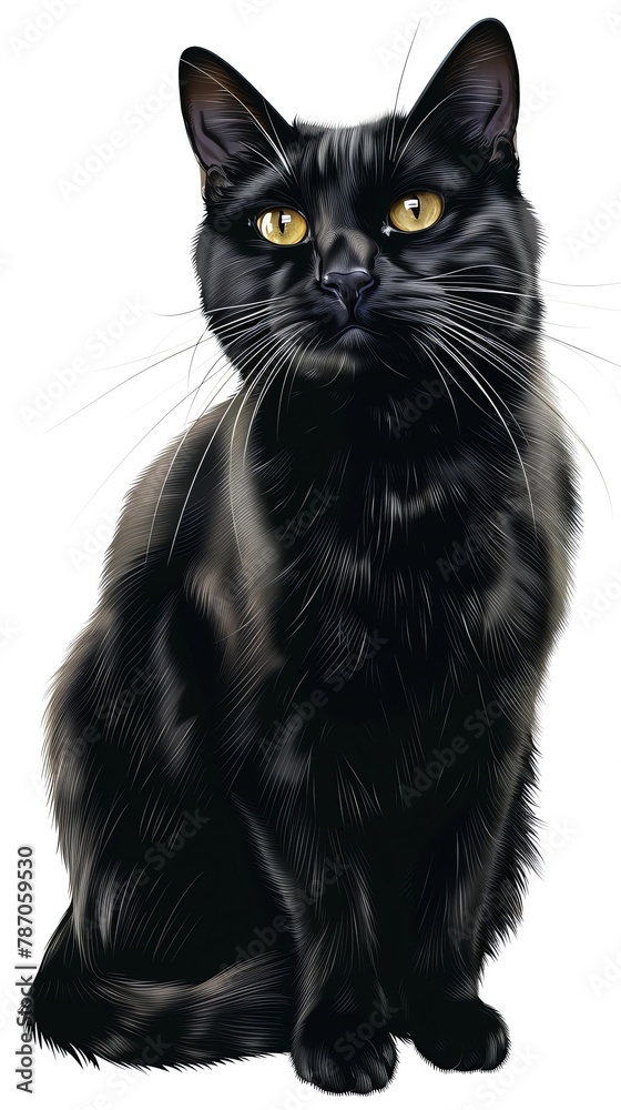 Black cat vector, sleek design, bold lines, isolated on white, 