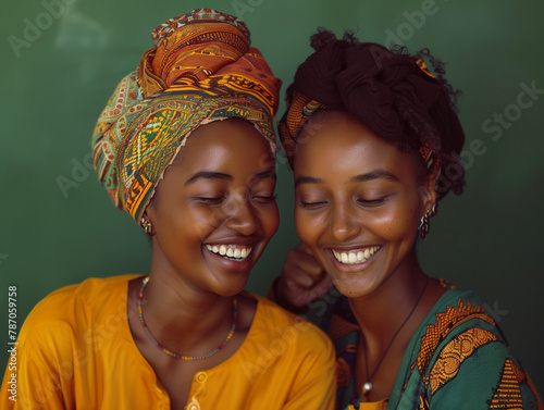 Two young woman from Ethiopia smiling and laughing together. photo