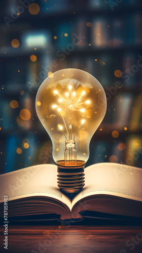 Light bulb and open book, new ideas concept © jiejie