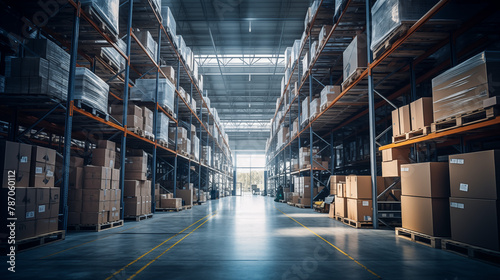 Expansive Warehouse Space: Neatly Arranged Boxes Ready for Delivery