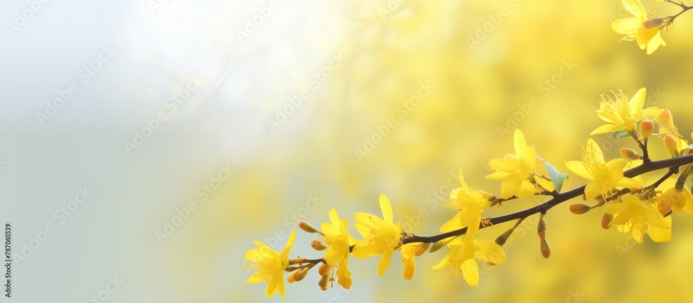 yellow spring flowers on sunlight background