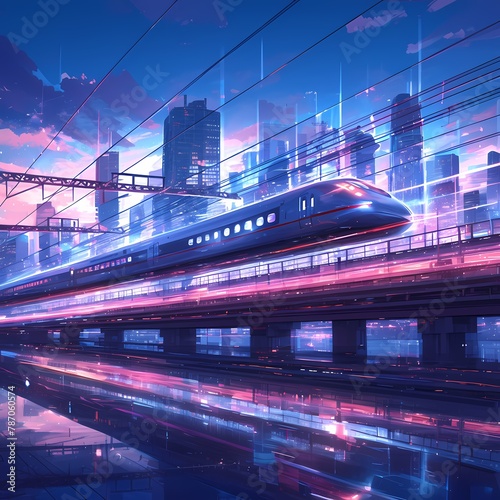 Futuristic Neon-Lit Monorail Speeding Through Urban Jungle: A Visual Narrative of Tomorrow's Transport Revolution