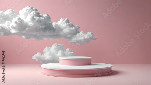 Background-podium-pink-3d-product-sky-platform-display-cloud-pastel-scene-render-stand--Pink-podium-stage-minimal-abstract-background-beauty-dreamy-space-studio-pedestal-smoke-showcase-geometric-white