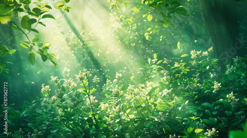 Beautiful green forest under a gentle morning light