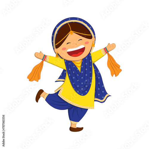 Vector illustration of punjabi woman dancing cartoon on transparent background