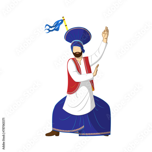 Vector illustration of punjabi man dancing cartoon on transparent background