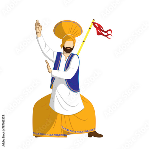 Vector illustration of punjabi man dancing cartoon on transparent background