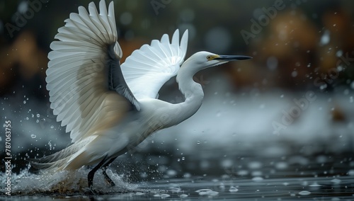 A white Pelecaniformes bird with beak and feather flying gracefully over the water, a beautiful sight of nature with seabird organism in its element photo