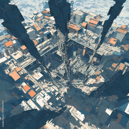 Striking Aerial View of a Parallel Universe with Inverted Gigantic Skyscrapers and Labyrinthine Streets