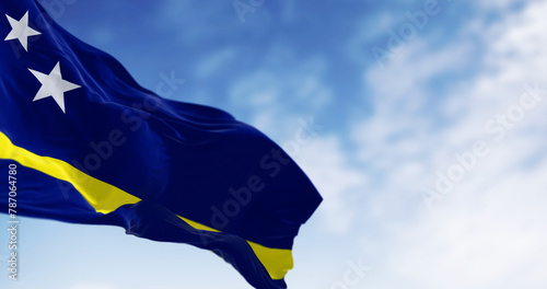 Close-up of Curacao flag waving in the wind