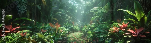 Visualizing protein synthesis in a lush rainforest, highlighting natural and cellular life cycles