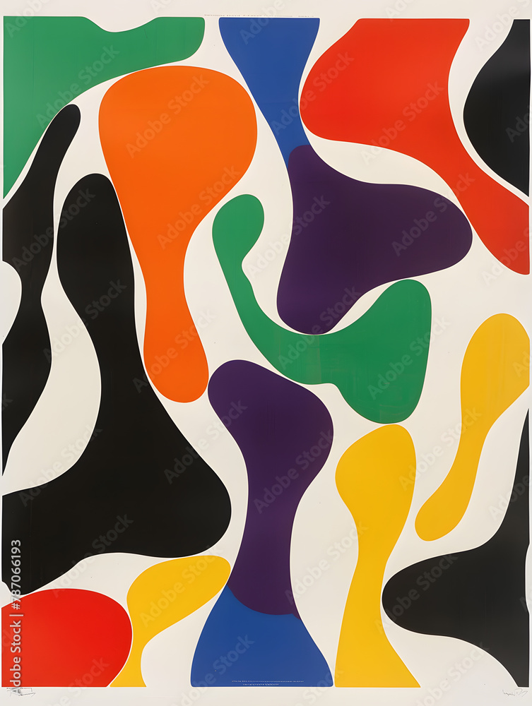 Painting poster with organic forms and shapes in the 70s retro style Painting poster with organic forms and shapes in the 70s retro style