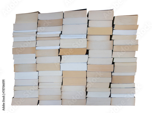 Many stacks of books isolated on white background with clipping path.