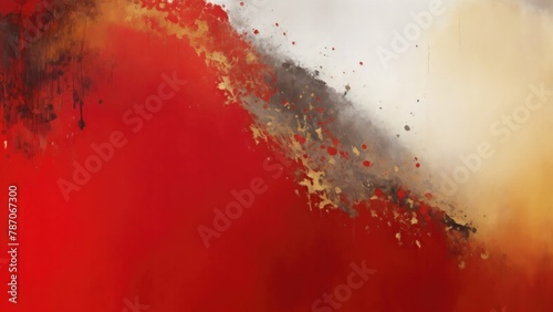 Abstract Red, Gold and Gray art Oil painting style. Hand drawn by dry brush of paint background texture