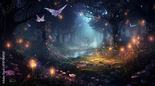 Magical Forest Scene with Giant Butterflies and Ethereal Light © heroimage.io