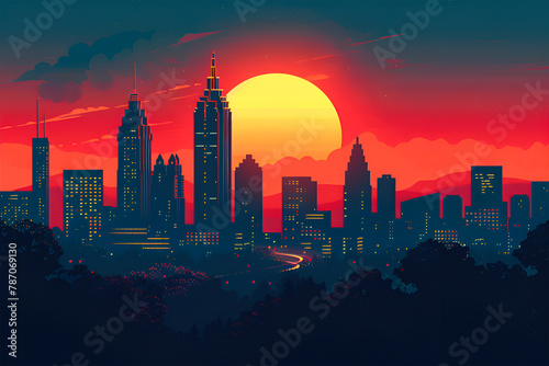 Atlanta gradient vector city skyline illustration retro georgia united states photo
