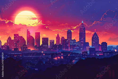 Atlanta gradient vector city skyline illustration retro georgia united states photo