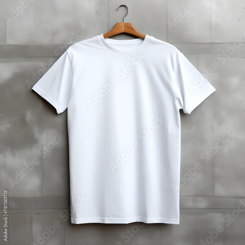 Hanging blank tshirt mockup, casual white tee mock, front view (ID: 787069718)