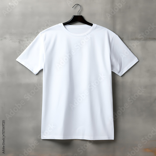Hanging blank tshirt mockup, casual white tee mock, front view (ID: 787069720)