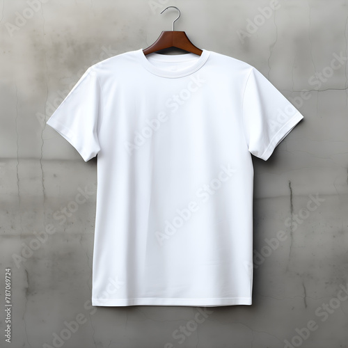 Hanging blank tshirt mockup, casual white tee mock, front view (ID: 787069724)