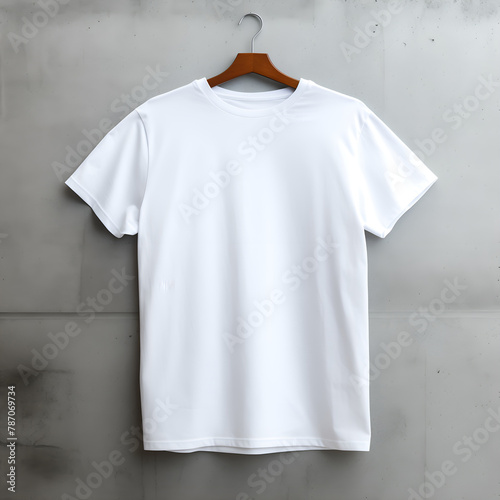 Hanging blank tshirt mockup, casual white tee mock, front view (ID: 787069734)