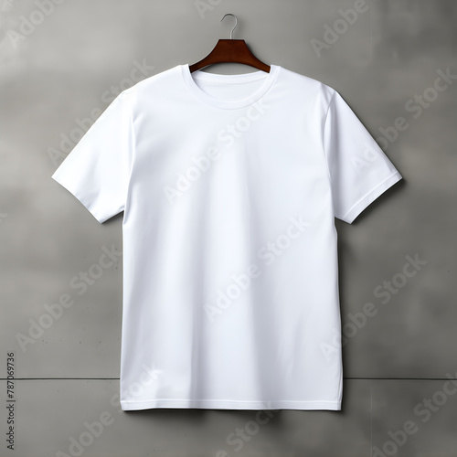 Hanging blank tshirt mockup, casual white tee mock, front view (ID: 787069736)