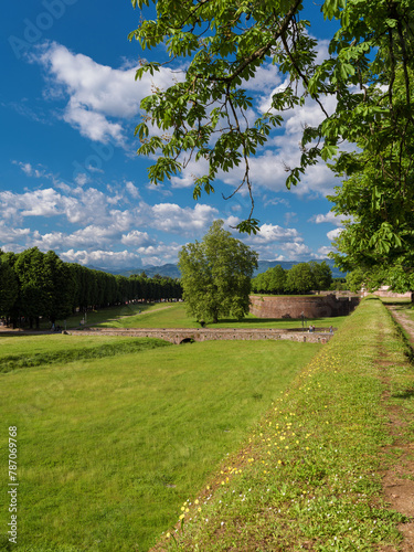 Lucca ancient city walls beautiful park between San Donato Bulwark and Santa Croce Bulwark