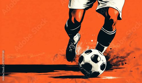 Football player with a ball, art stylization, copyspace