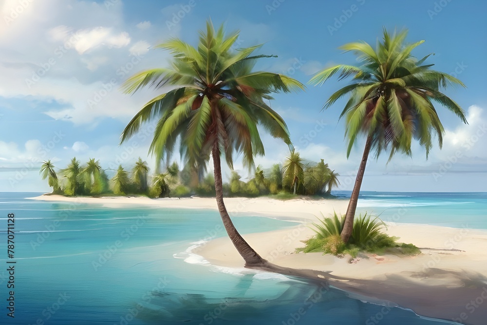 Palm trees on the beach on a tropical island in the Maldives Generative AI