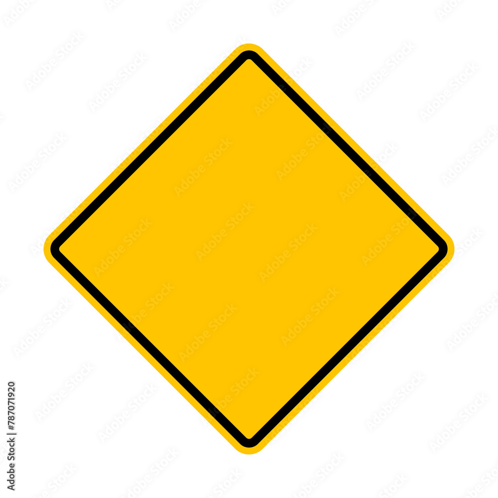 Warning sign yellow diamond road sign with empty space inside. Attention. Danger zone. Another danger. Rhomb road sign. Warning sign yellow diamond road sign with empty space inside. Attention. Danger zone. Another danger. Rhomb road sign.