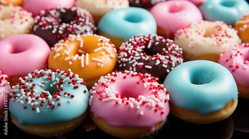 Colorful Assortment of Frosted Donuts with Sprinkles.Generative ai.