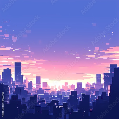Vibrant City Silhouette at Dawn with Minimalist Design and Skyline Background for Creative Projects