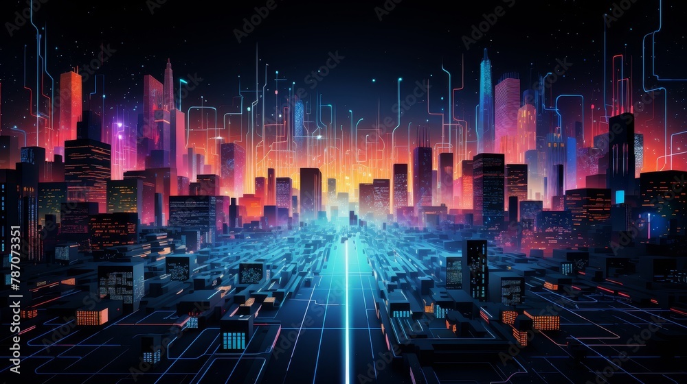 Futuristic Cityscape with Neon Lights Digital Art