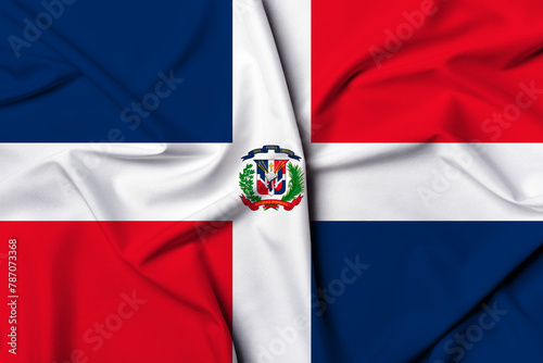 Beautifully waving and striped Dominican Republic flag, flag background texture with vibrant colors and fabric background