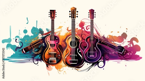 Abstract Musical Explosion with Colorful Guitars