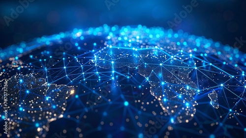 Illuminated Network Mesh Over Digital Earth Surface