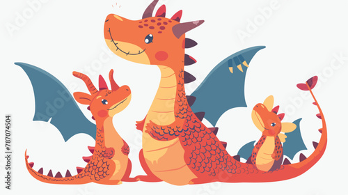 Happy dragon with baby. Maternity and care. flat Vector