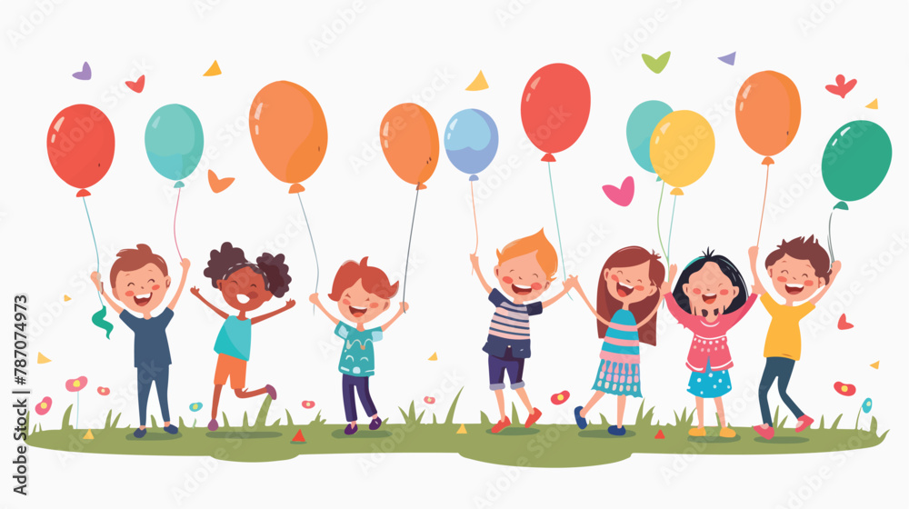 Happy kids with colorful balloons in their hands