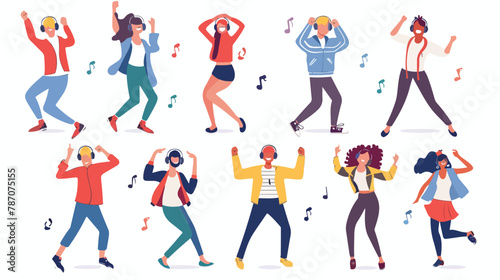 Happy people dance to music while listening to it wit