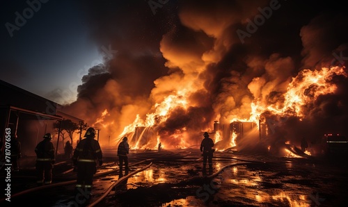 Firefighters Standing in Front of Massive Blaze